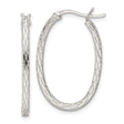 Sterling Silver Oval Hoop Earrings with Diamond Cut Braided Pattern and Latch Back Closure