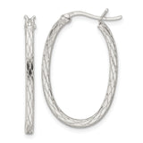 Sterling Silver Oval Hoop Earrings with Diamond Cut Braided Pattern and Latch Back Closure