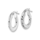 Sterling Silver Hoop Earrings, Textured Diamond Cut Medium Lightweight Tube Design