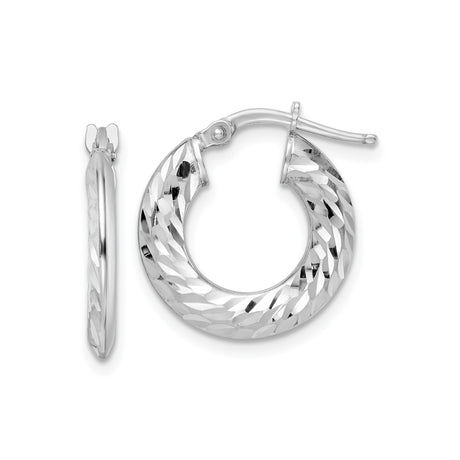 Sterling Silver Hoop Earrings, Textured Diamond Cut Medium Lightweight Tube Design