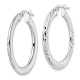Sterling Silver Hoop Earrings with Diamond Cut Texture and Latch Back Closure
