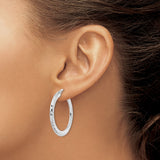 Sterling Silver Hoop Earrings with Diamond Cut Texture and Latch Back Closure