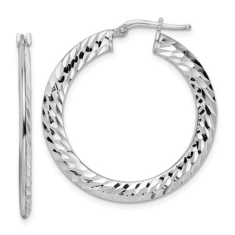 Sterling Silver Hoop Earrings with Diamond Cut Texture and Latch Back Closure