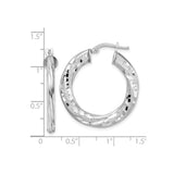 Sterling Silver Hoop Earrings with Diamond-Cut Texture and Polished Finish