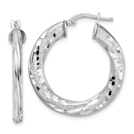 Sterling Silver Hoop Earrings with Diamond-Cut Texture and Polished Finish