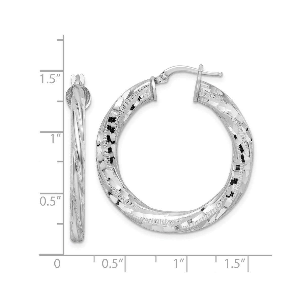 Sterling Silver Twisted Hoop Earrings with Diamond-Cut Texture and Polished Tube Design