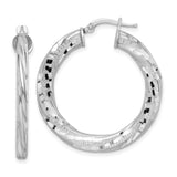 Sterling Silver Twisted Hoop Earrings with Diamond-Cut Texture and Polished Tube Design