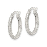 Sterling Silver Hoop Earrings with Textured Chevron Design and Glitter Finish