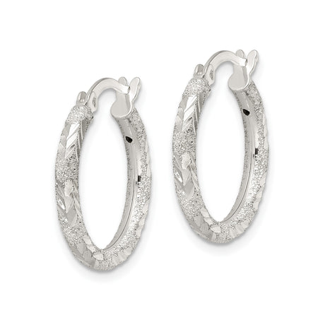 Sterling Silver Hoop Earrings with Textured Chevron Design and Glitter Finish