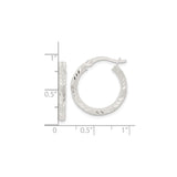 Sterling Silver Hoop Earrings with Textured Chevron Design and Glitter Finish