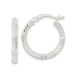 Sterling Silver Hoop Earrings with Textured Chevron Design and Glitter Finish