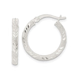 Sterling Silver Hoop Earrings with Textured Chevron Design and Glitter Finish