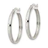 Sterling Silver Hoop Earrings with Diamond Cut Leaf Pattern and Polished Finish