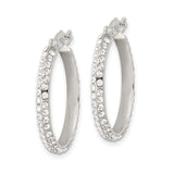 Sterling Silver Hoop Earrings with Double Row Cubic Zirconia, Modern Polished Style for Women
