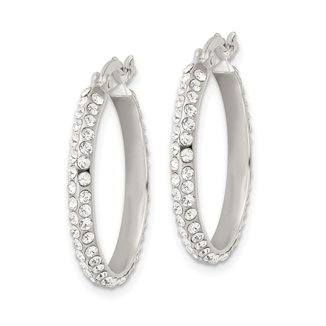 Sterling Silver Hoop Earrings with Double Row Cubic Zirconia, Modern Polished Style for Women