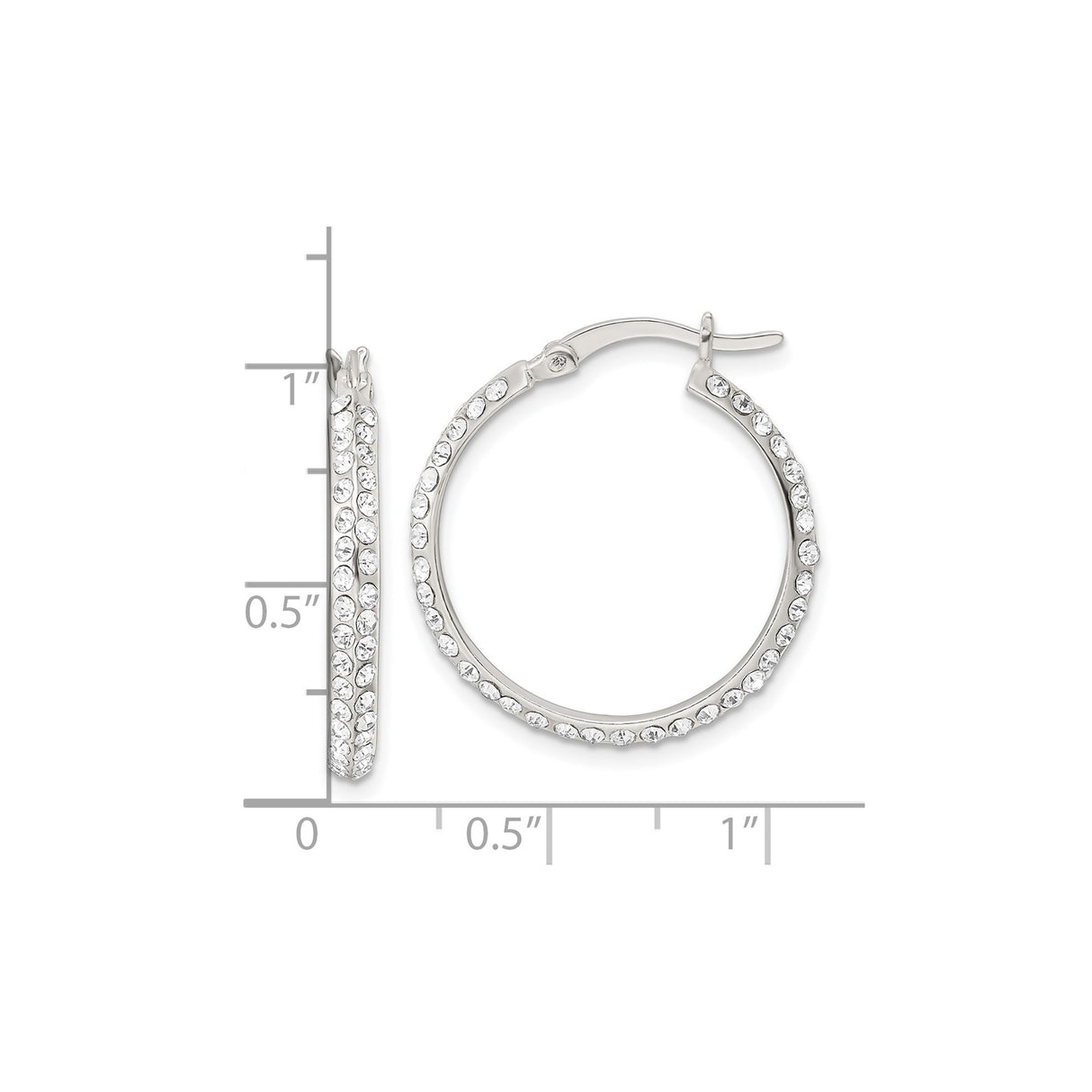 Sterling Silver Hoop Earrings with Double Row Cubic Zirconia, Modern Polished Style for Women