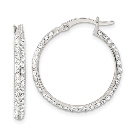 Sterling Silver Hoop Earrings with Double Row Cubic Zirconia, Modern Polished Style for Women