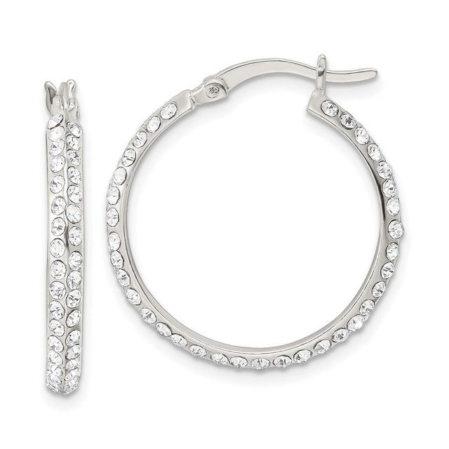 Sterling Silver Hoop Earrings with Double Row Cubic Zirconia, Modern Polished Style for Women