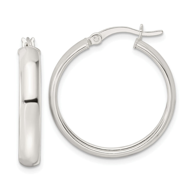 Sterling Silver Hoop Earrings, Classic Polished Round Design, Lightweight Medium Size for Women