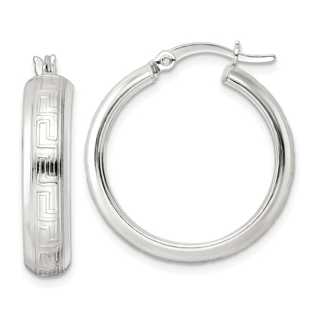 Sterling Silver Hoop Earrings, Greek Key Pattern, Classic Infinity Design for Women