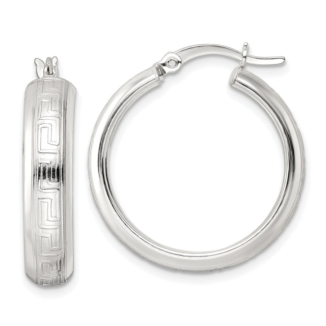 Sterling Silver Hoop Earrings, Greek Key Pattern, Classic Infinity Design for Women