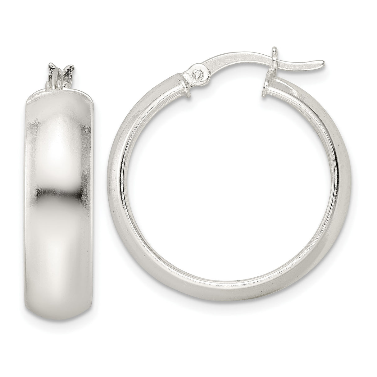 Sterling Silver Hoop Earrings, Polished Round Minimalist Design for Women