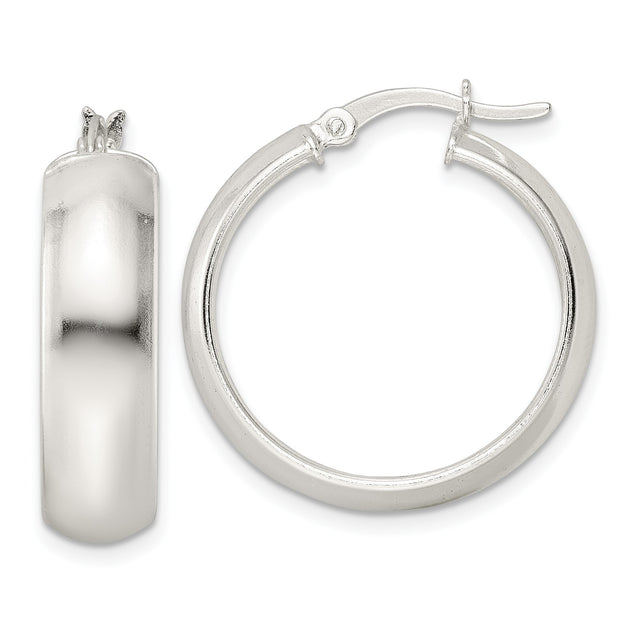 Sterling Silver Hoop Earrings, Polished Round Minimalist Design for Women