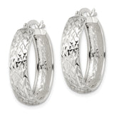 Sterling Silver Hoop Earrings with Diamond Cut Textured Design, Latch Back, Lightweight Style