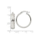 Sterling Silver Hoop Earrings with Diamond Cut Textured Design, Latch Back, Lightweight Style
