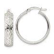 Sterling Silver Hoop Earrings with Diamond Cut Textured Design, Latch Back, Lightweight Style