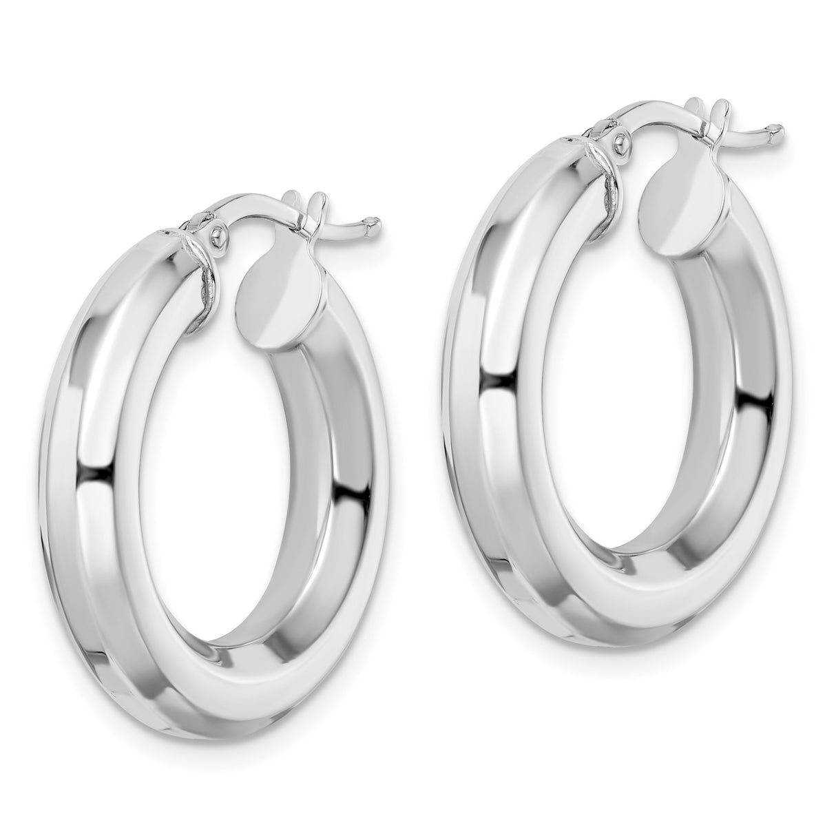 Sterling Silver Hoop Earrings, Rhodium Plated Thick Octagon Tube Design, Modern Minimalist Style