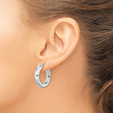 Sterling Silver Hoop Earrings, Rhodium Plated Thick Octagon Tube Design, Modern Minimalist Style