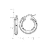 Sterling Silver Hoop Earrings, Rhodium Plated Thick Octagon Tube Design, Modern Minimalist Style