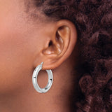 Sterling Silver Hoop Earrings, Polished Flat Edge Tube Design, Latch Back Closure, Lightweight