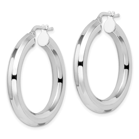 Sterling Silver Hoop Earrings, Medium Rounded Tube Design, Snap Back Closure