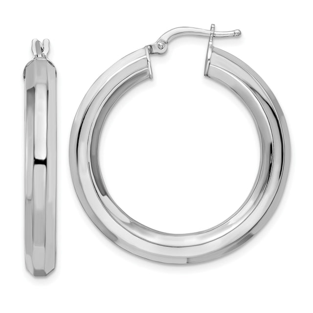 Sterling Silver Hoop Earrings, Medium Rounded Tube Design, Snap Back Closure