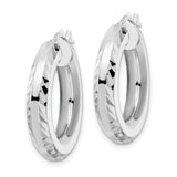 Sterling Silver Hoop Earrings, Diamond Cut Polished Finish, Hinged Lightweight Design