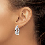 Sterling Silver Hoop Earrings, Diamond Cut Polished Finish, Hinged Lightweight Design