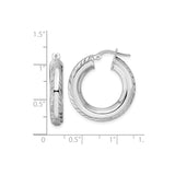 Sterling Silver Hoop Earrings, Diamond Cut Polished Finish, Hinged Lightweight Design