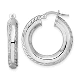 Sterling Silver Hoop Earrings, Diamond Cut Polished Finish, Hinged Lightweight Design