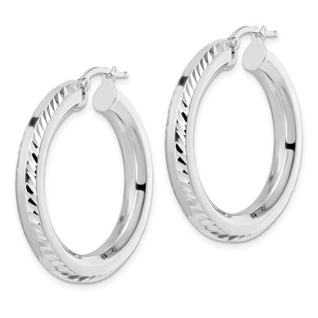 Sterling Silver Hoop Earrings with Twisted Diamond Cut Design and Latch Back Closure