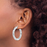 Sterling Silver Hoop Earrings with Twisted Diamond Cut Design and Latch Back Closure