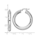 Sterling Silver Hoop Earrings with Twisted Diamond Cut Design and Latch Back Closure