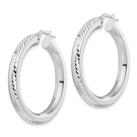 Sterling Silver Hoop Earrings with Polished Finish and Diagonal Edge Detail