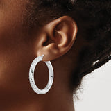 Sterling Silver Hoop Earrings with Polished Finish and Diagonal Edge Detail