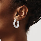 Sterling Silver Hoop Earrings with Textured Center Band and Polished Rim
