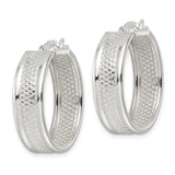 Sterling Silver Hoop Earrings with Polished Finish and Diamond Cut Texture