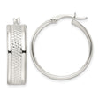 Sterling Silver Hoop Earrings with Polished Finish and Diamond Cut Texture