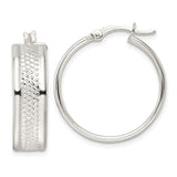 Sterling Silver Hoop Earrings with Polished Finish and Diamond Cut Texture