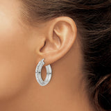 Sterling Silver Beaded Hoop Earrings with Polished Finish and Textured Detail for Women